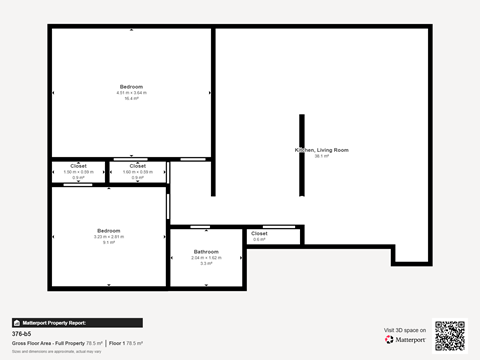 Floor plan for 2 beds, 1 bath